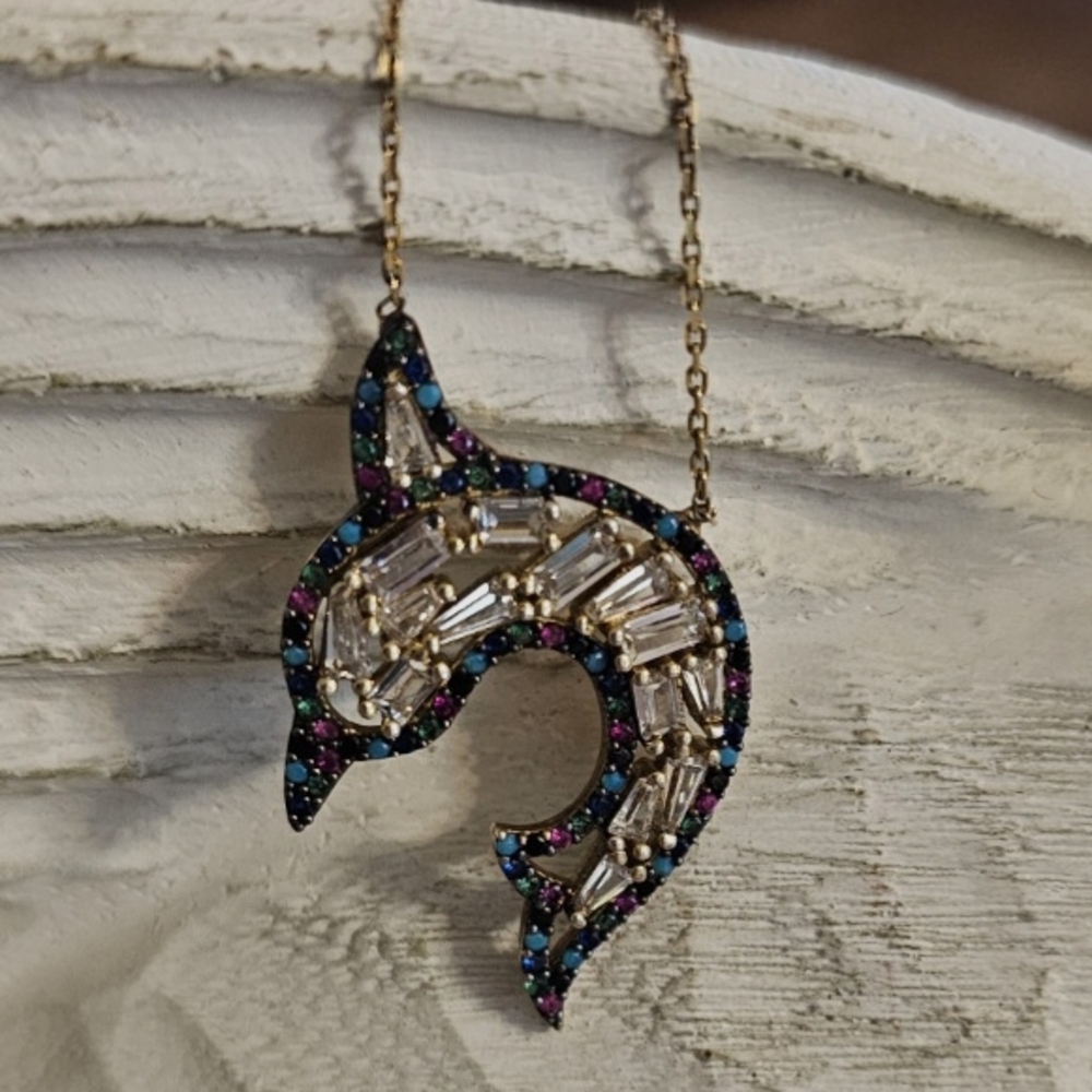 Silver and Blue Dolphin Pendant Necklace